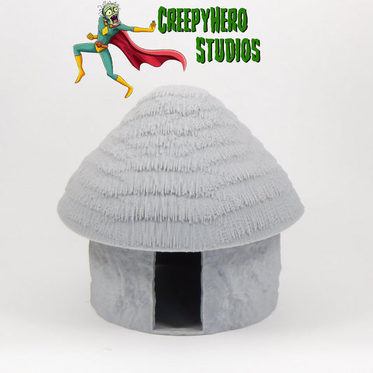 3D Resin Printed 28mm Scale Pulp Era Grass Hut with removable roof