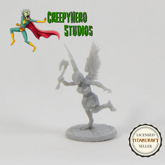 3D Resin Printed 28mm Scale Fantasy Harpy with Axe Miniature