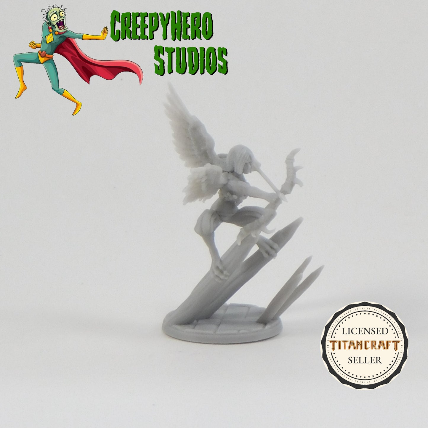 3D Resin Printed 28mm Scale Fantasy Harpy on Spike with bow Miniature