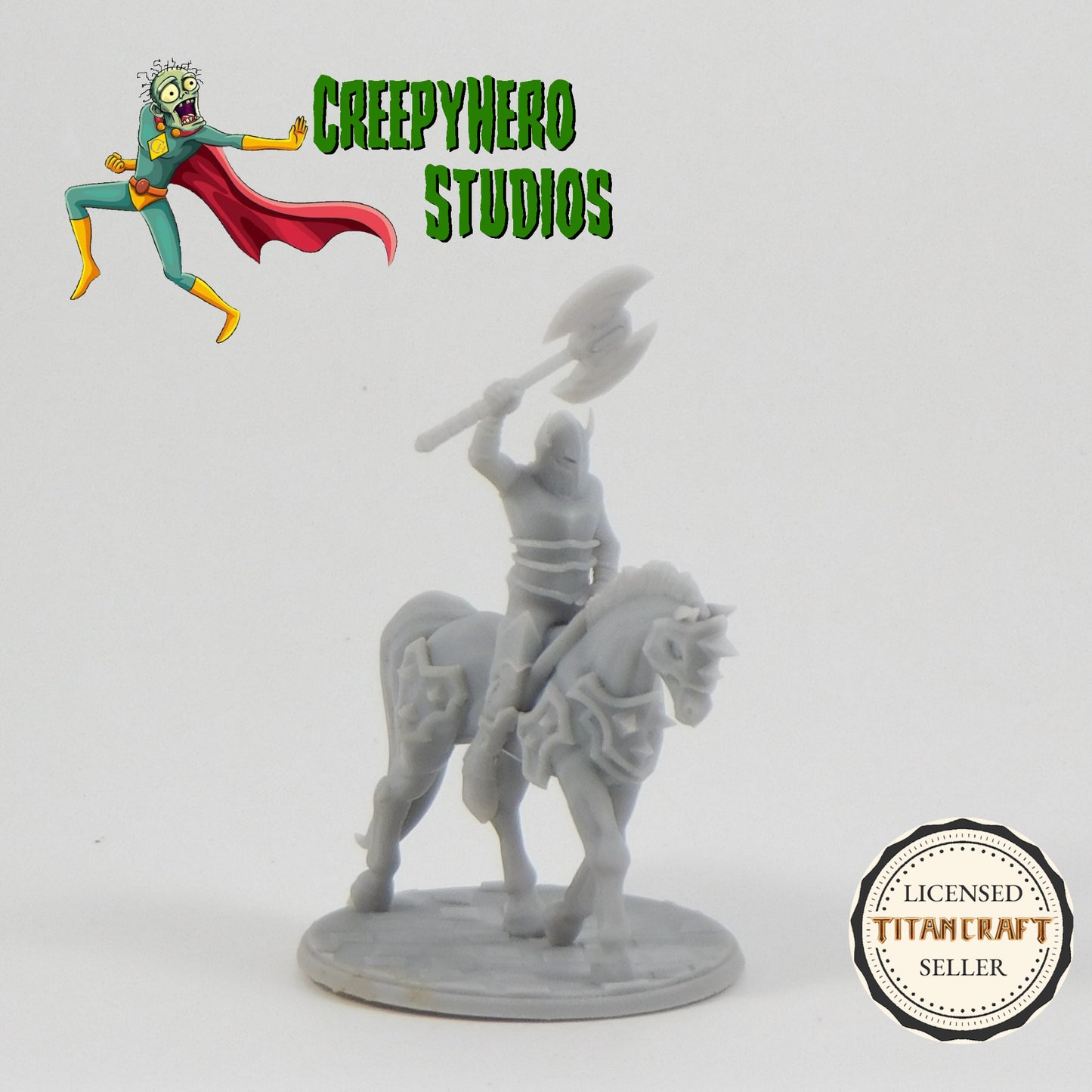 3D Resin Printed 28mm Scale Fantasy Mounted Knight with Battle Axe Miniature