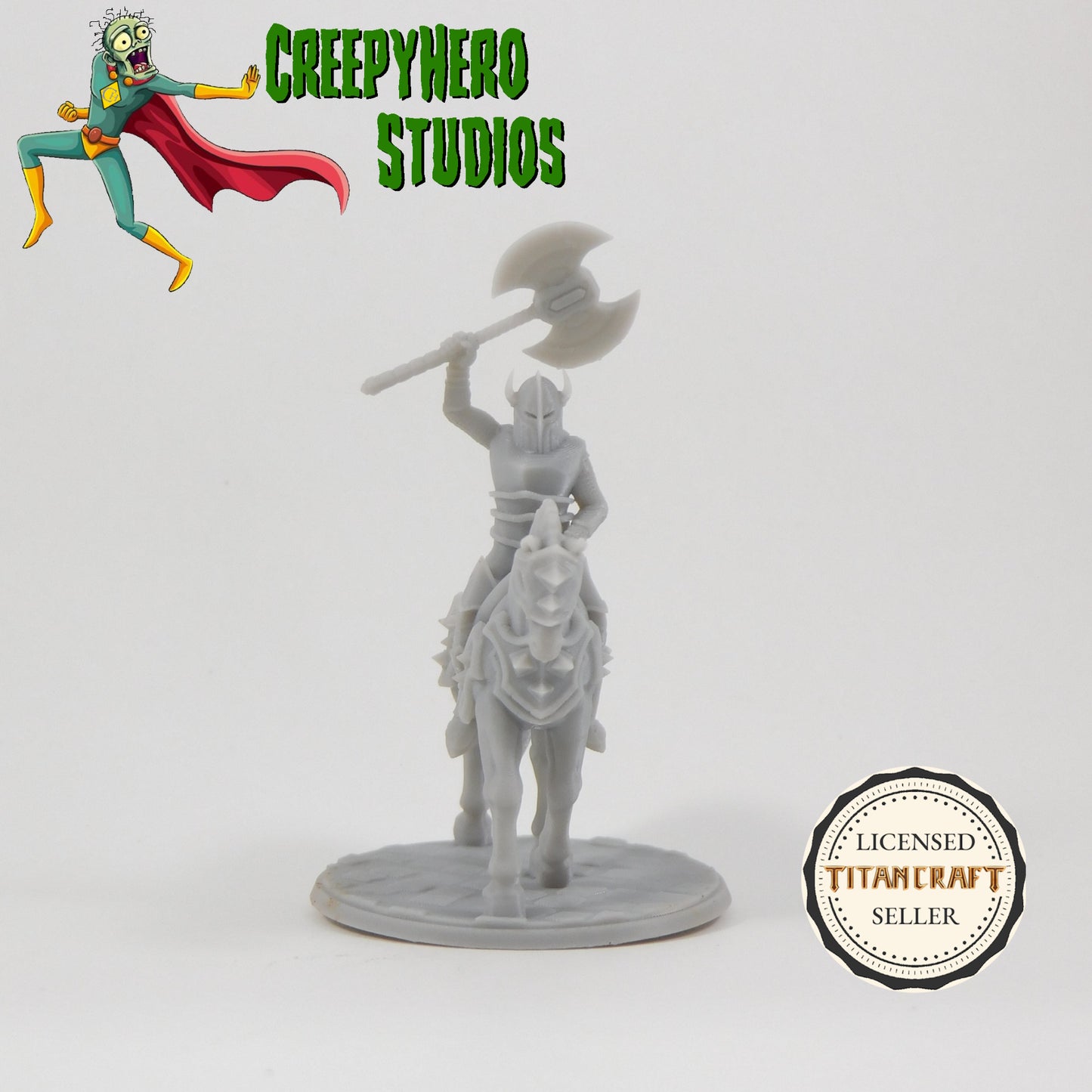 3D Resin Printed 28mm Scale Fantasy Mounted Knight with Battle Axe Miniature