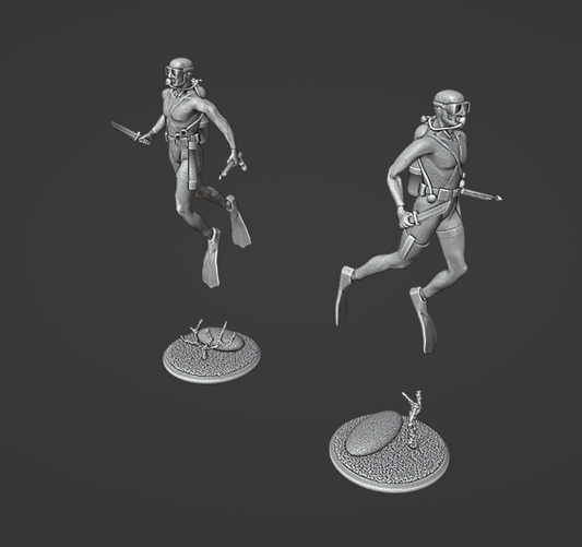 Modern Scuba Diver with knife and harpoon gun miniature STL file for 3D Printing