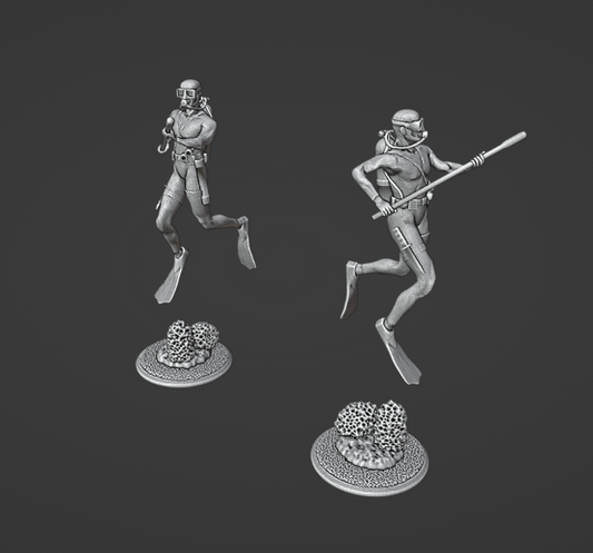 Modern Scuba Diver with Bang Stick miniature and base STL files for 3D Printing