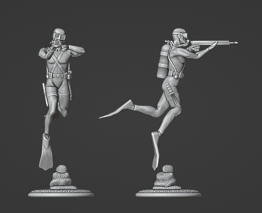 Modern Scuba Diver with Harpoon Gun Miniature and Base STL file for 3D Printing