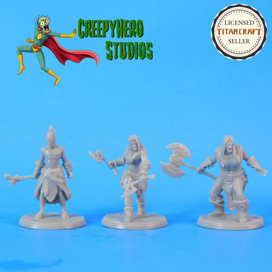 3D Resin Printed 28mm Scale Fantasy Three Levels of Human Barbarian Miniature Set