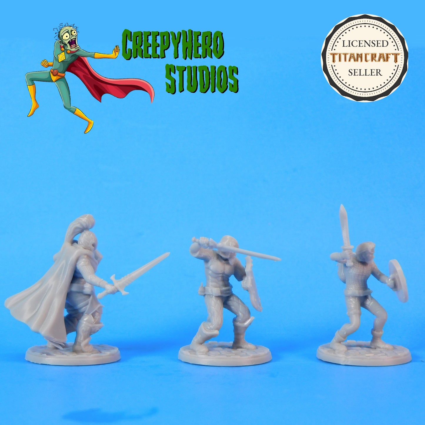 3D Resin Printed 28mm Scale Fantasy Three Levels of Human Fighter Miniatures