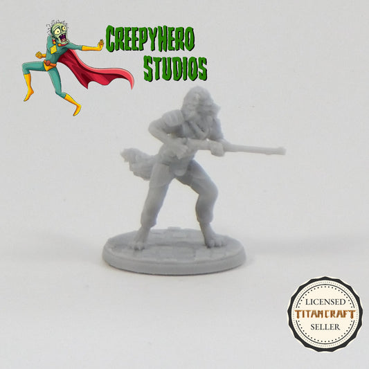 3D Resin Printed 28mm Scale Pulp Were-soldier firing rifle Miniature